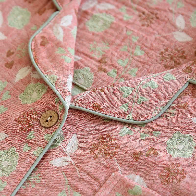 Vintage-Inspired Rose Jacquard Cotton Pajama Set - image 7
