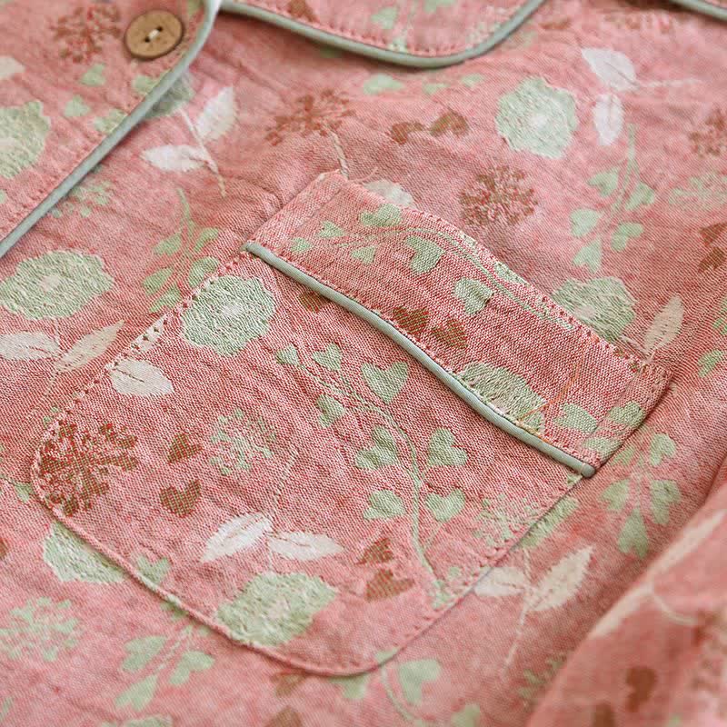 Vintage-Inspired Rose Jacquard Cotton Pajama Set - image 9