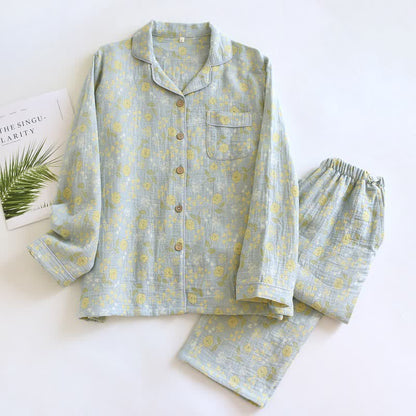 Vintage-Inspired Rose Jacquard Cotton Pajama Set - Green - XL - image 18