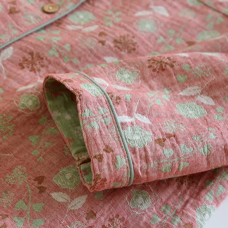 Vintage-Inspired Rose Jacquard Cotton Pajama Set - image 10