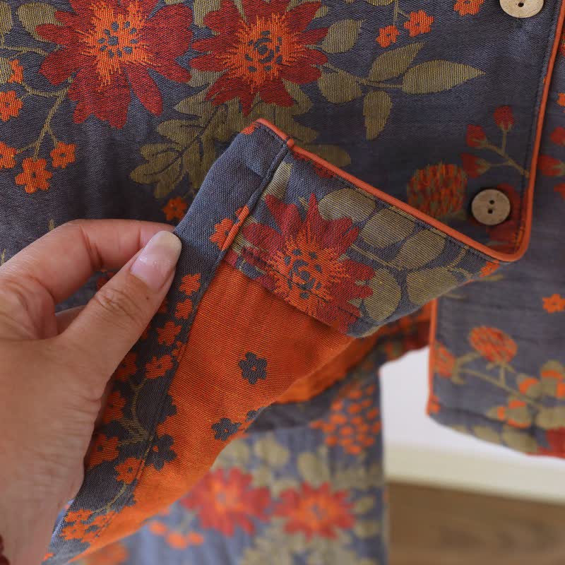 Vintage-Inspired Floral Cotton Gauze Pajamas - image 9