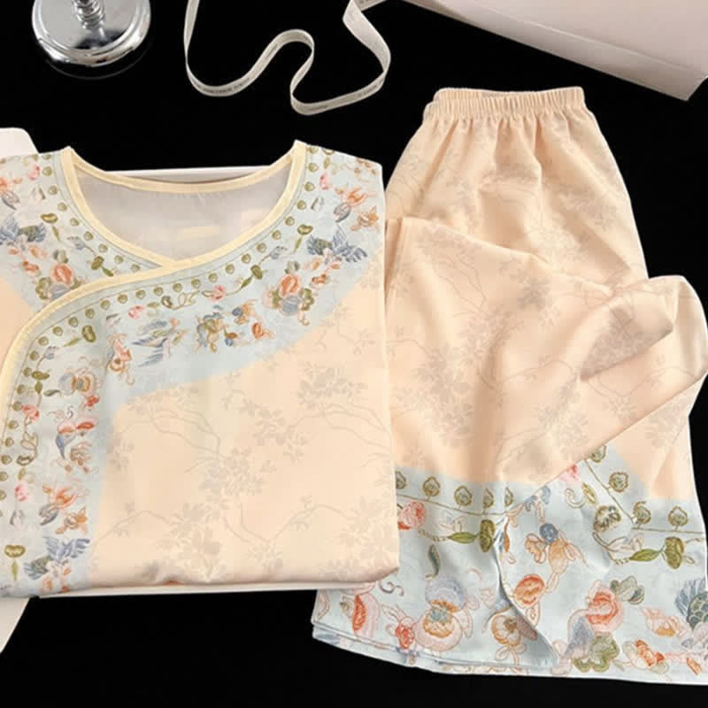 Vintage Hanfu-Inspired Floral Pajama Set - image 3