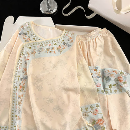 Vintage Hanfu-Inspired Floral Pajama Set - image 7
