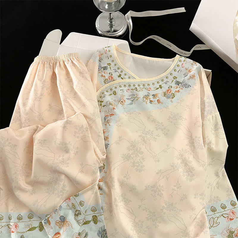 Vintage Hanfu-Inspired Floral Pajama Set - image 6