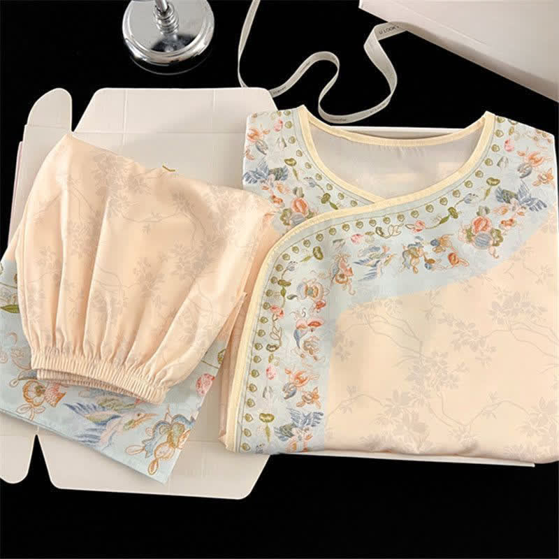 Vintage Hanfu-Inspired Floral Pajama Set - image 2