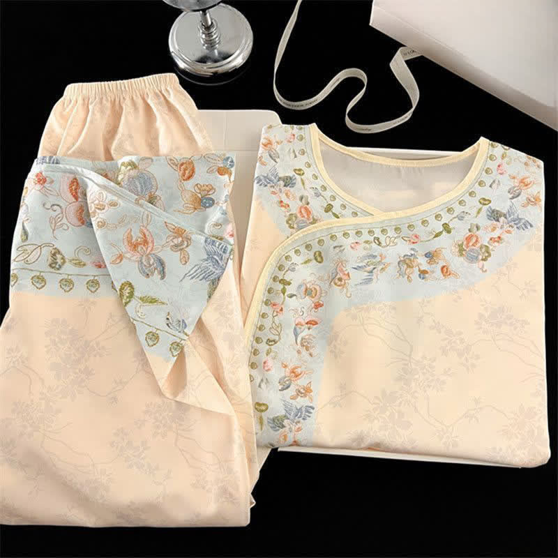 Vintage Hanfu-Inspired Floral Pajama Set - image 1