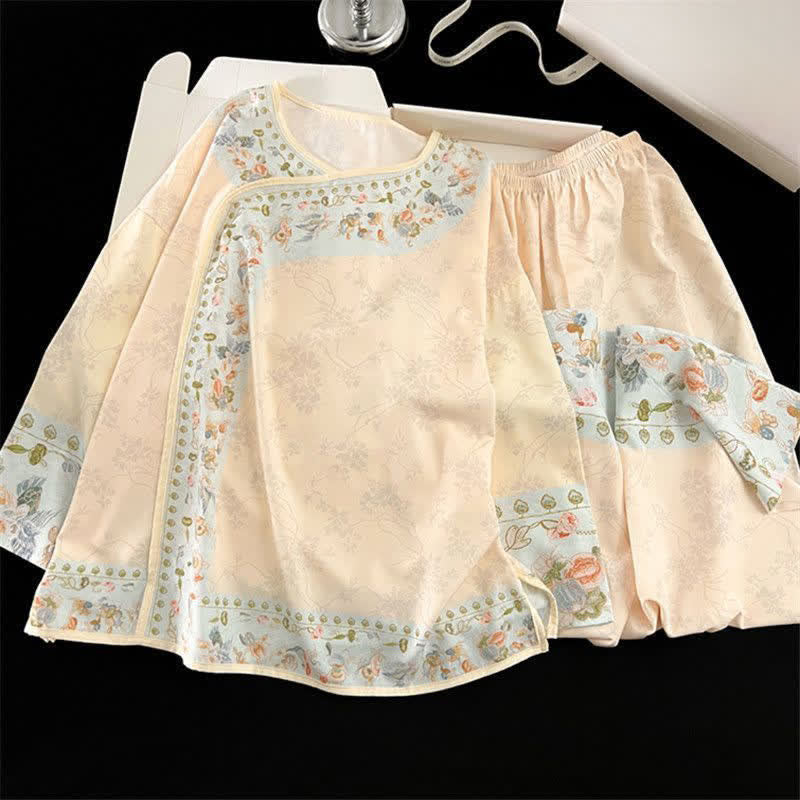 Vintage Hanfu-Inspired Floral Pajama Set - image 4
