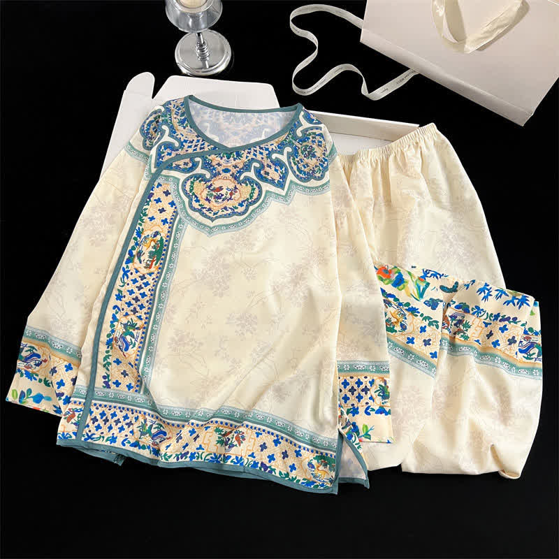 Vintage Style Hanfu-Inspired Pajama Set - Beige - XL - image 0