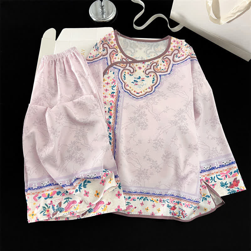 Light Purple Vintage Hanfu-Inspired Floral Pajamas - image 2