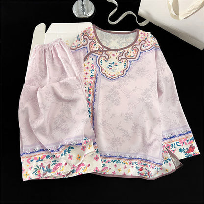 Light Purple Vintage Hanfu-Inspired Floral Pajamas - image 2