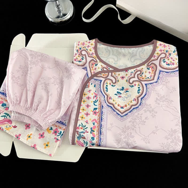 Light Purple Vintage Hanfu-Inspired Floral Pajamas - image 3