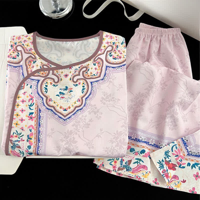 Light Purple Vintage Hanfu-Inspired Floral Pajamas - image 1