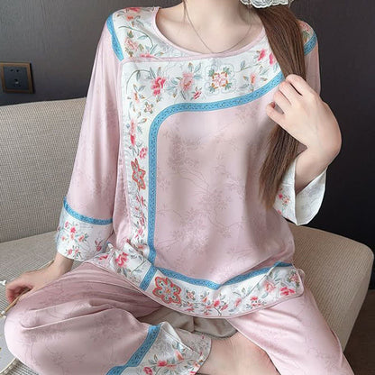 Retro Hanfu-Inspired Floral Pajama Set - image 8
