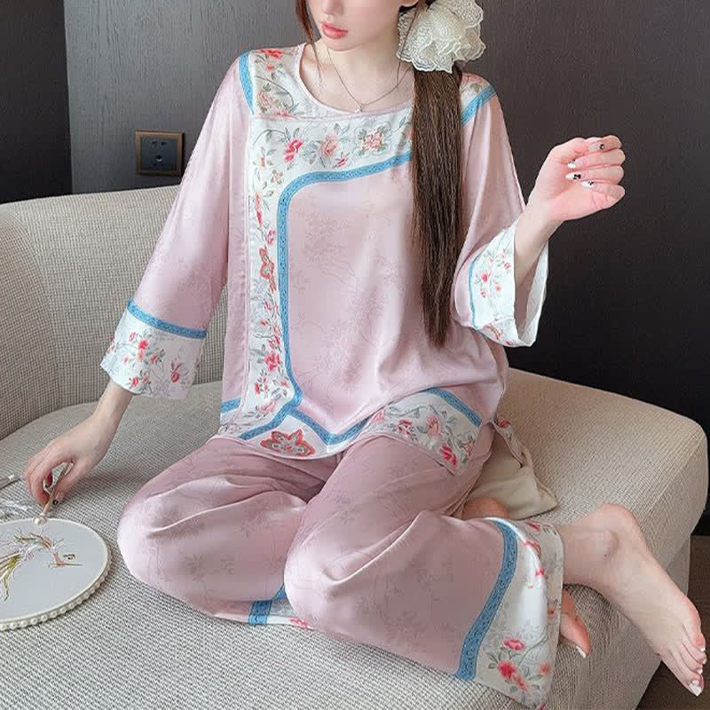 Retro Hanfu-Inspired Floral Pajama Set - image 6