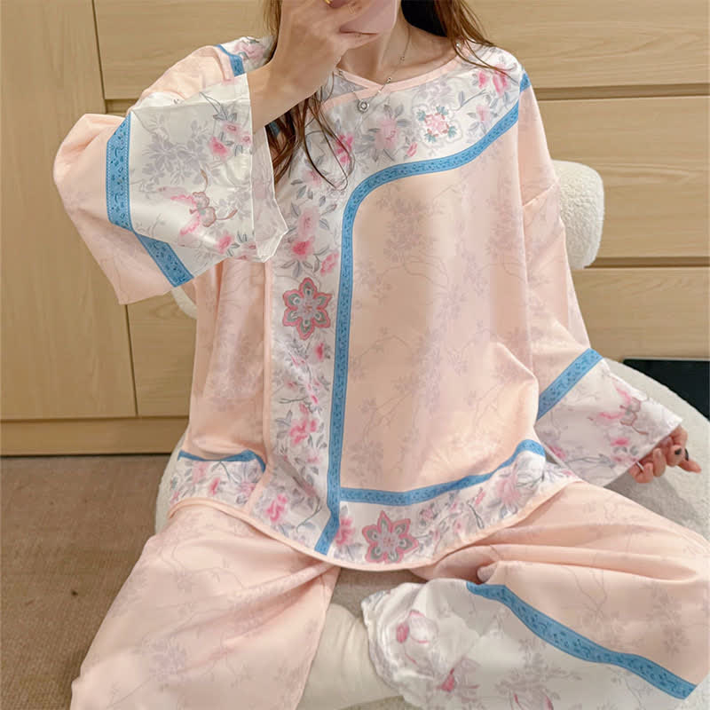 Retro Hanfu-Inspired Floral Pajama Set - image 3