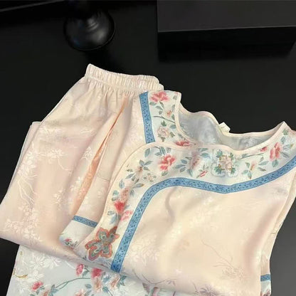 Retro Hanfu-Inspired Floral Pajama Set - image 1