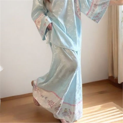 Light Blue Vintage Style Floral Pajamas - image 3