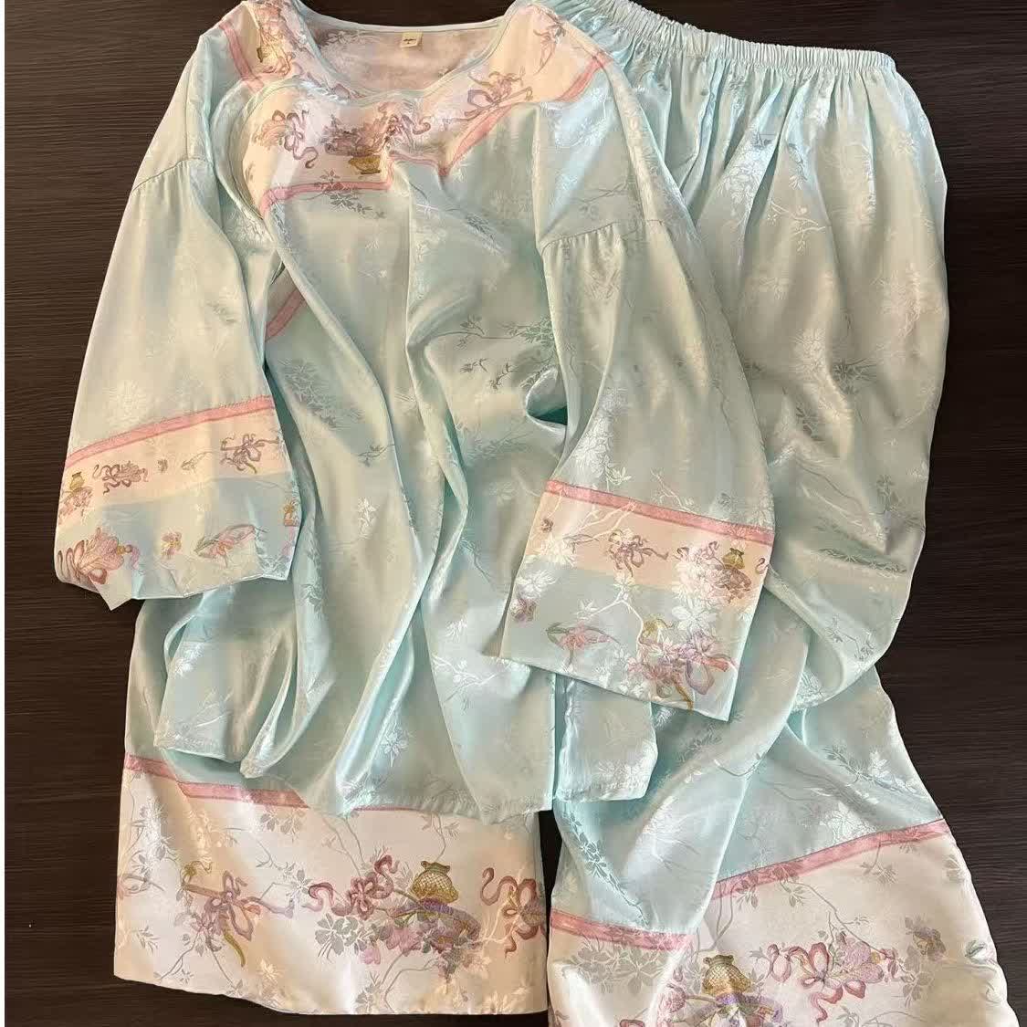 Light Blue Vintage Style Floral Pajamas - image 1