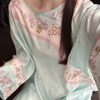 Light Blue Vintage Style Floral Pajamas - image 4