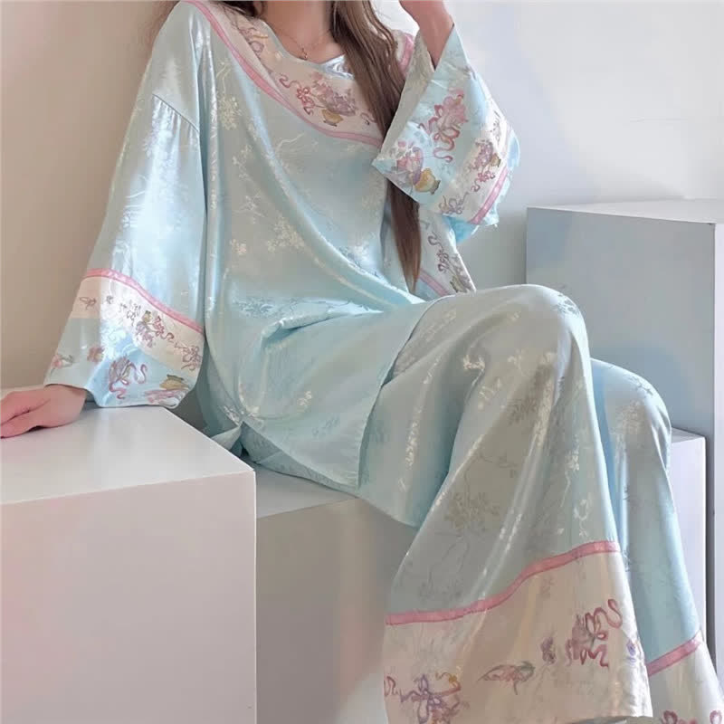 Light Blue Vintage Style Floral Pajamas - image 2