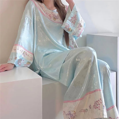 Light Blue Vintage Style Floral Pajamas - image 2