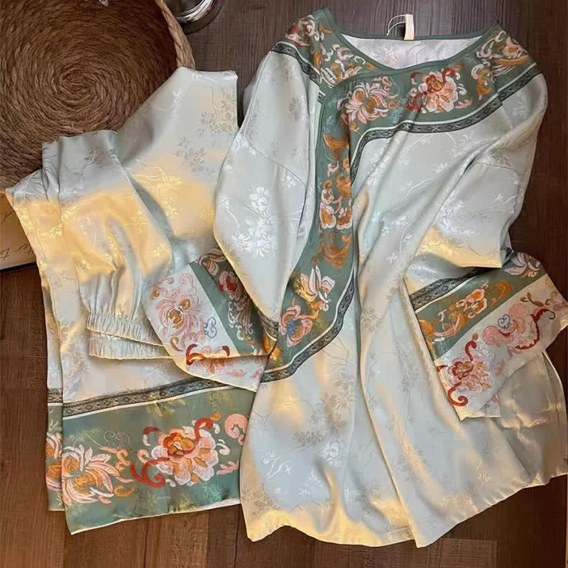Light Green Vintage Floral Pajama Set - image 3