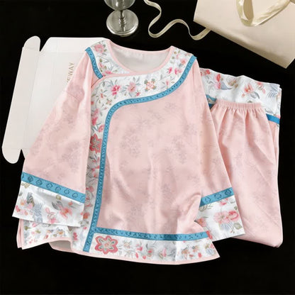 Retro Hanfu-Inspired Floral Pajama Set - Pink - XL - image 2