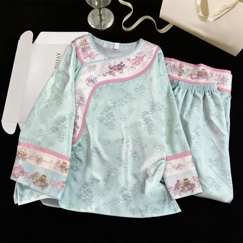 Light Blue Vintage Style Floral Pajamas - Blue - XL - image 0