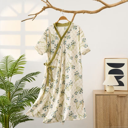 Pastoral Padded Short Sleeve Tie-Back Nightgown with Pocket - image 1
