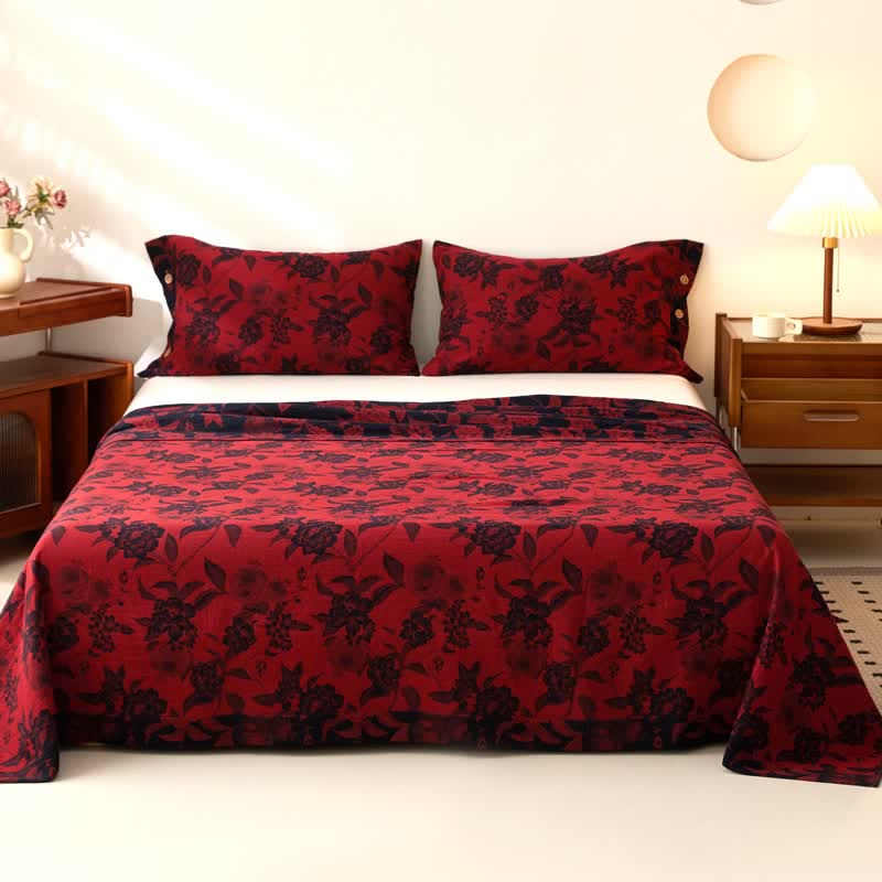 Vintage Floral Cotton Double Gauze Bedspread - Bedspread with 2PCS Pillowcases - King - image 0