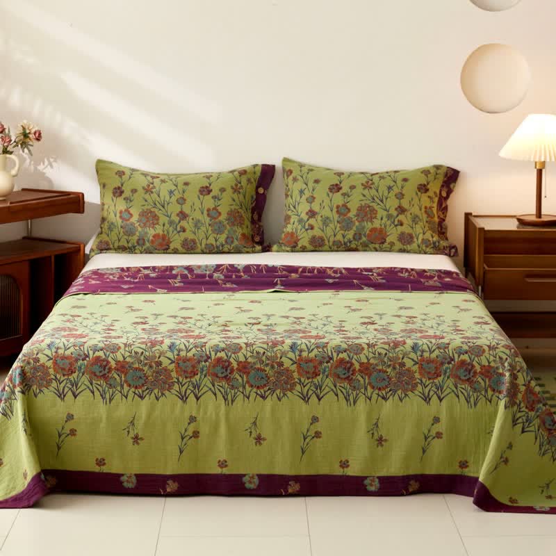 Luxurious Floral Cotton Double Gauze Bedspread - Bedspread with 2PCS Pillowcases - King - image 0