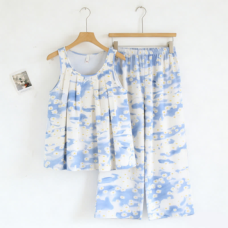 Daisy Cotton Tank & Pants Sleepwear - Blue - XXL - image 0