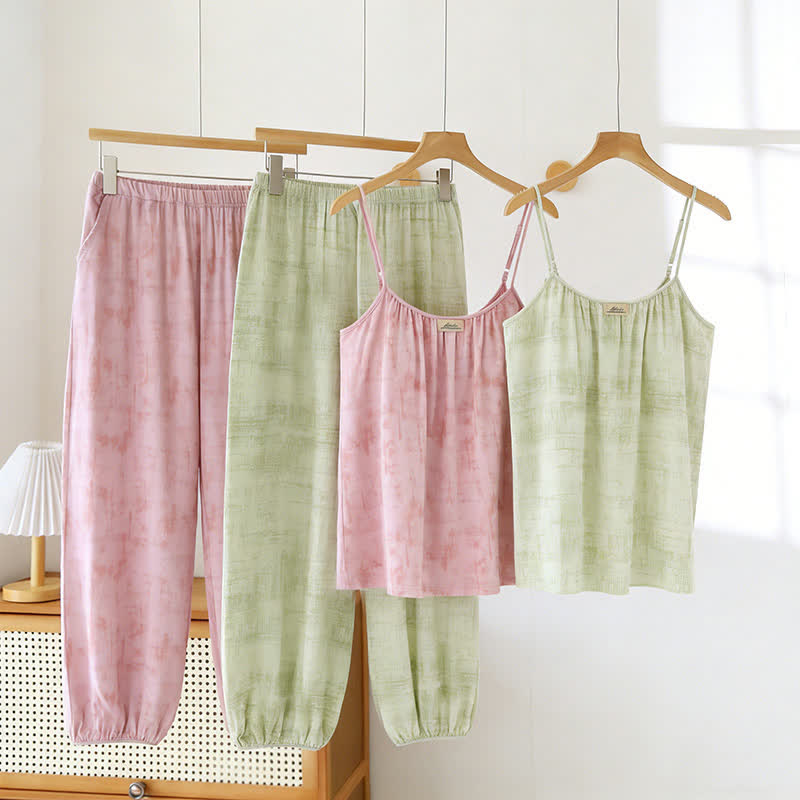Artistic Watercolor-Inspired Cotton Camisole & Pants Sleepwear - image 0
