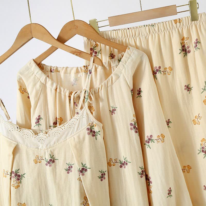 Loquat Print Cotton Pajama Set(3PCS) - image 3