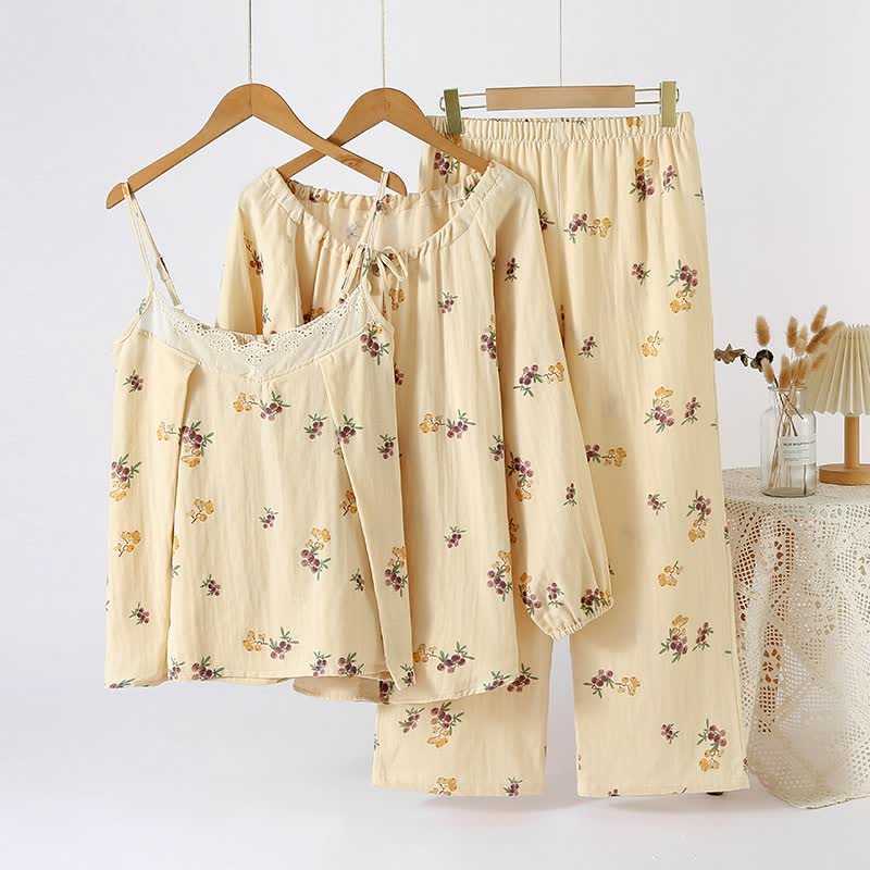 Loquat Print Cotton Pajama Set(3PCS) - image 1