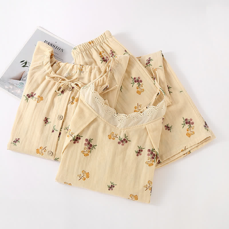Loquat Print Cotton Pajama Set(3PCS) - image 2
