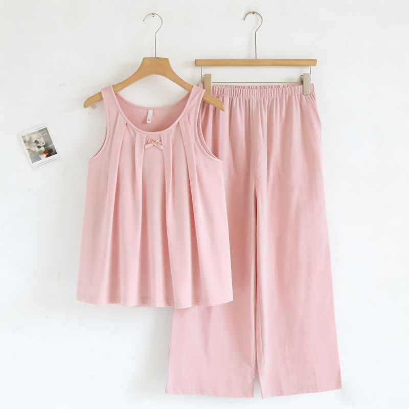 Solid Color Cotton Tank & Pants Sleepwear - Pink - XXL - image 1