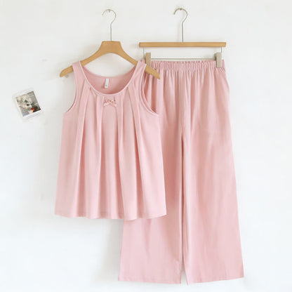 Solid Color Cotton Tank & Pants Sleepwear - Pink - XXL - image 1