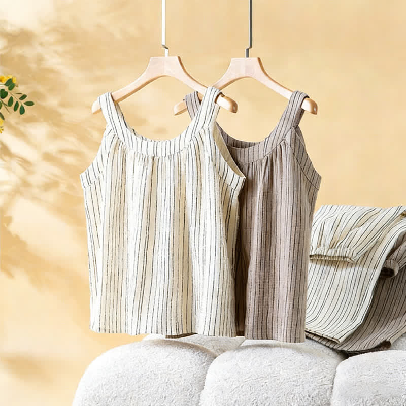 Minimalist Striped Cotton Sleeveless Pajama Set - image 1
