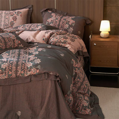 Luxury Floral Cotton Double Gauze Bedding Set(4PCS) - image 7