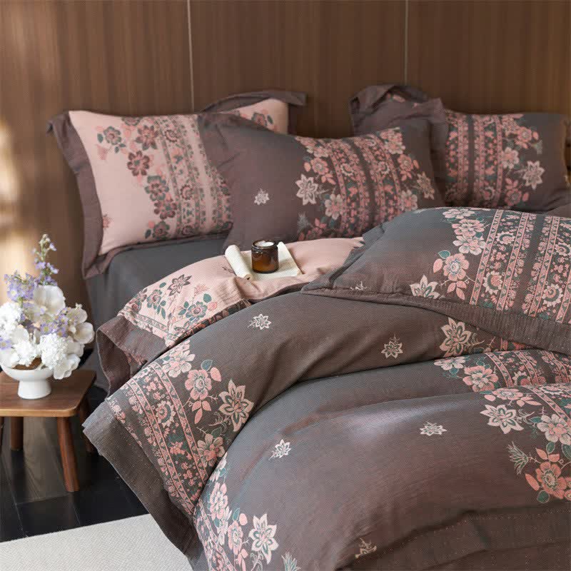 Luxury Floral Cotton Double Gauze Bedding Set(4PCS) - image 8