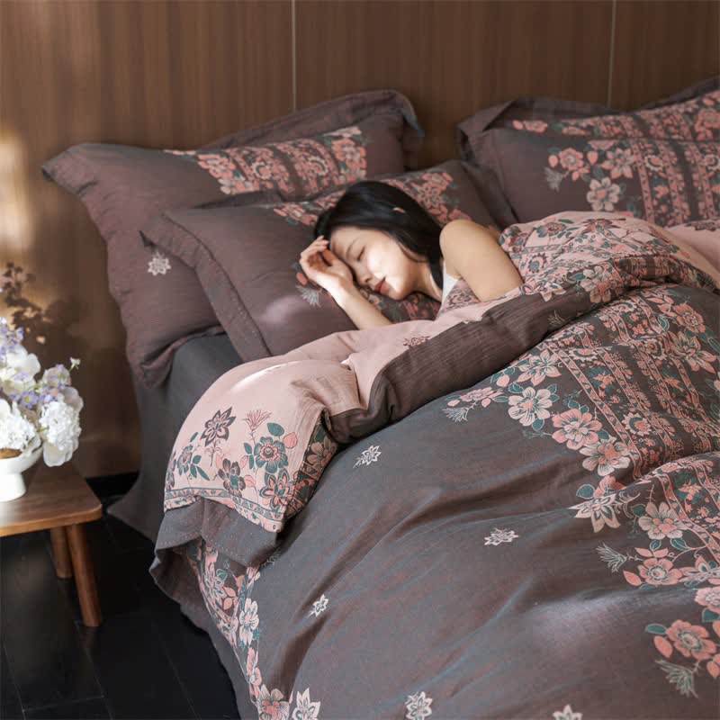 Luxury Floral Cotton Double Gauze Bedding Set(4PCS) - image 6