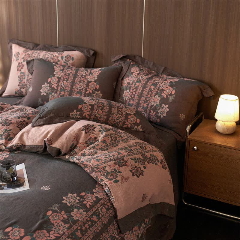 Luxury Floral Cotton Double Gauze Bedding Set(4PCS) - King - image 0