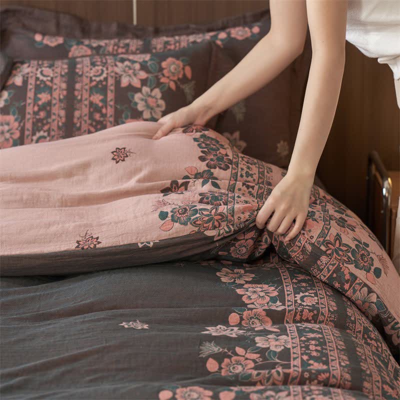 Luxury Floral Cotton Double Gauze Bedding Set(4PCS) - image 10