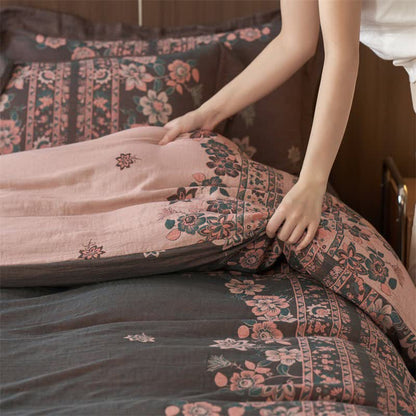 Luxury Floral Cotton Double Gauze Bedding Set(4PCS) - image 10