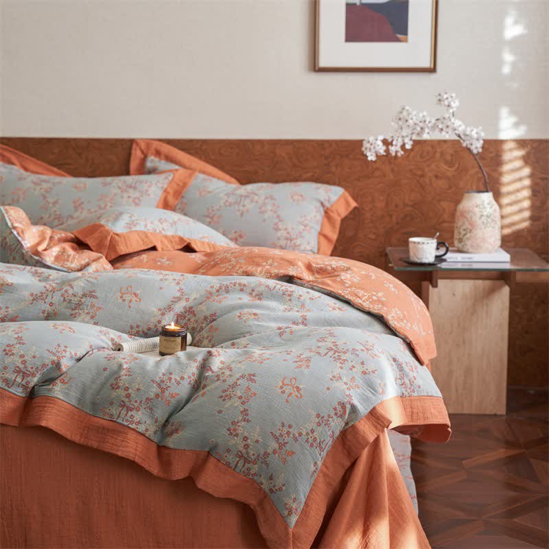 Floral & Bow Cotton Double Gauze Bedding Set(4PCS) - image 2
