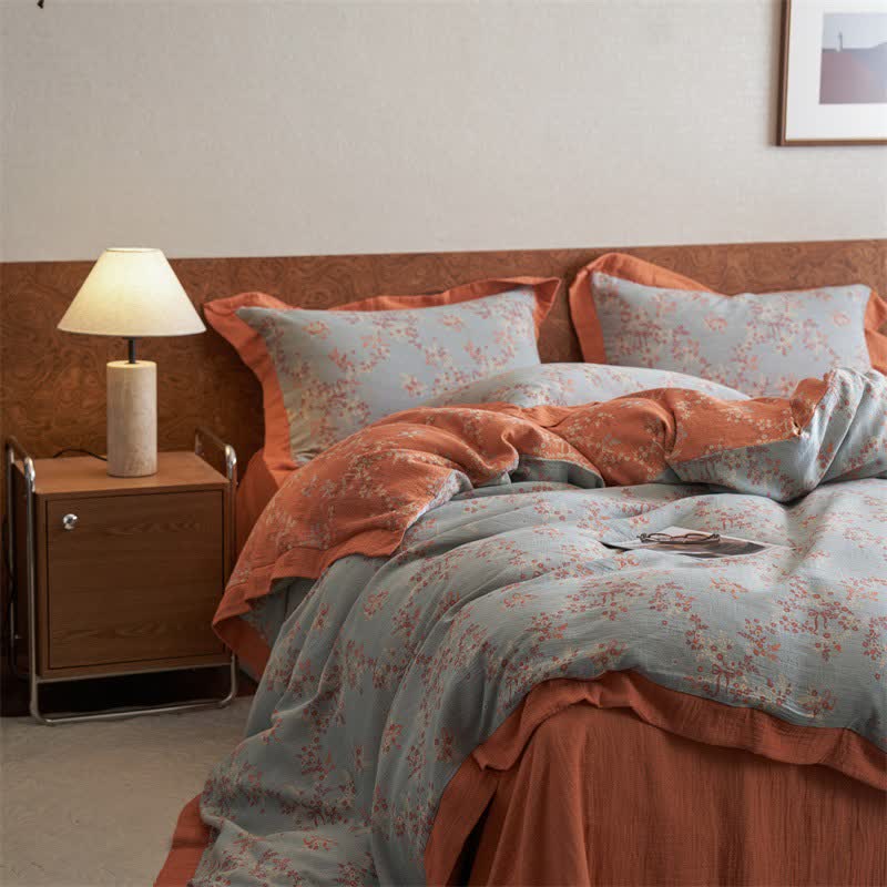 Floral & Bow Cotton Double Gauze Bedding Set(4PCS) - image 9