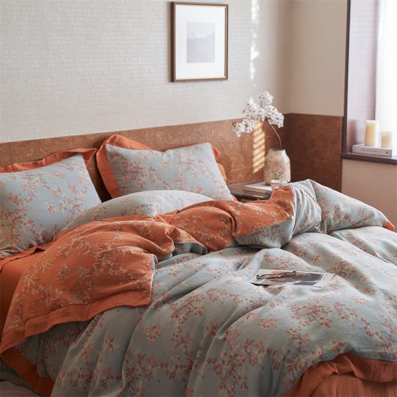 Floral & Bow Cotton Double Gauze Bedding Set(4PCS) - image 6