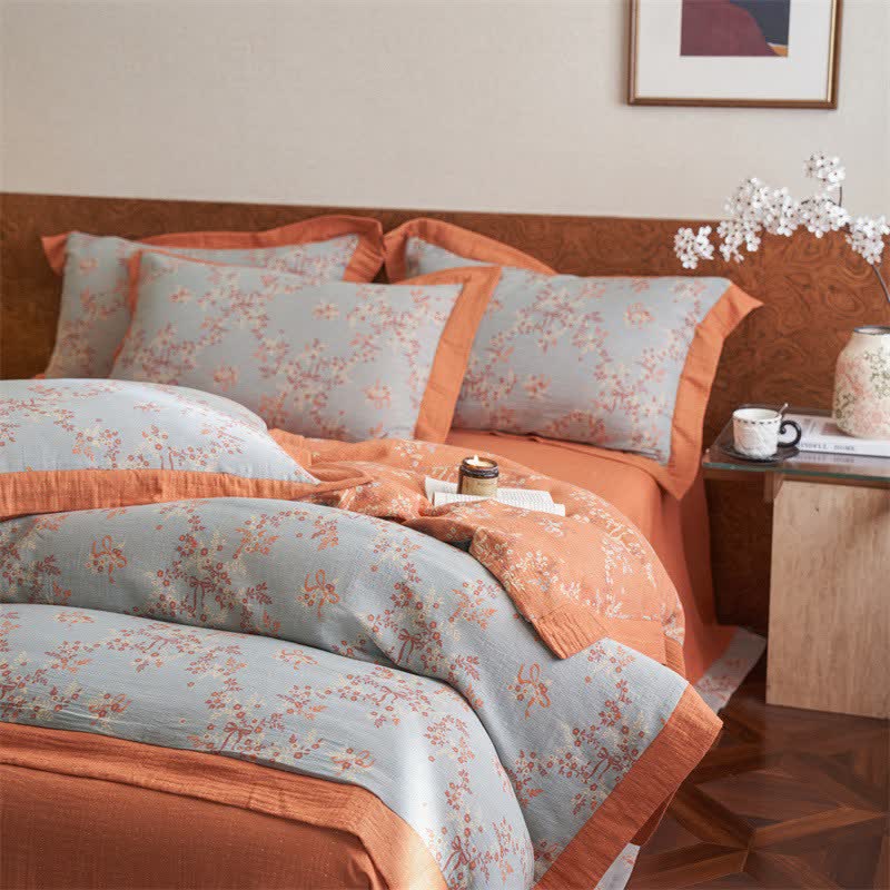 Floral & Bow Cotton Double Gauze Bedding Set(4PCS) - image 8