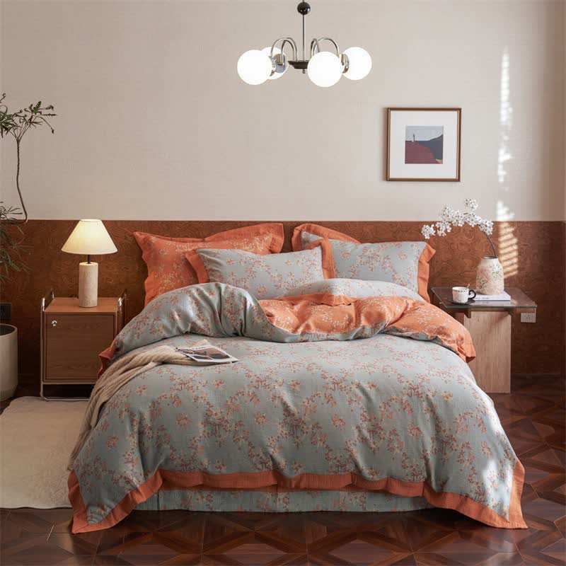 Floral & Bow Cotton Double Gauze Bedding Set(4PCS) - image 1